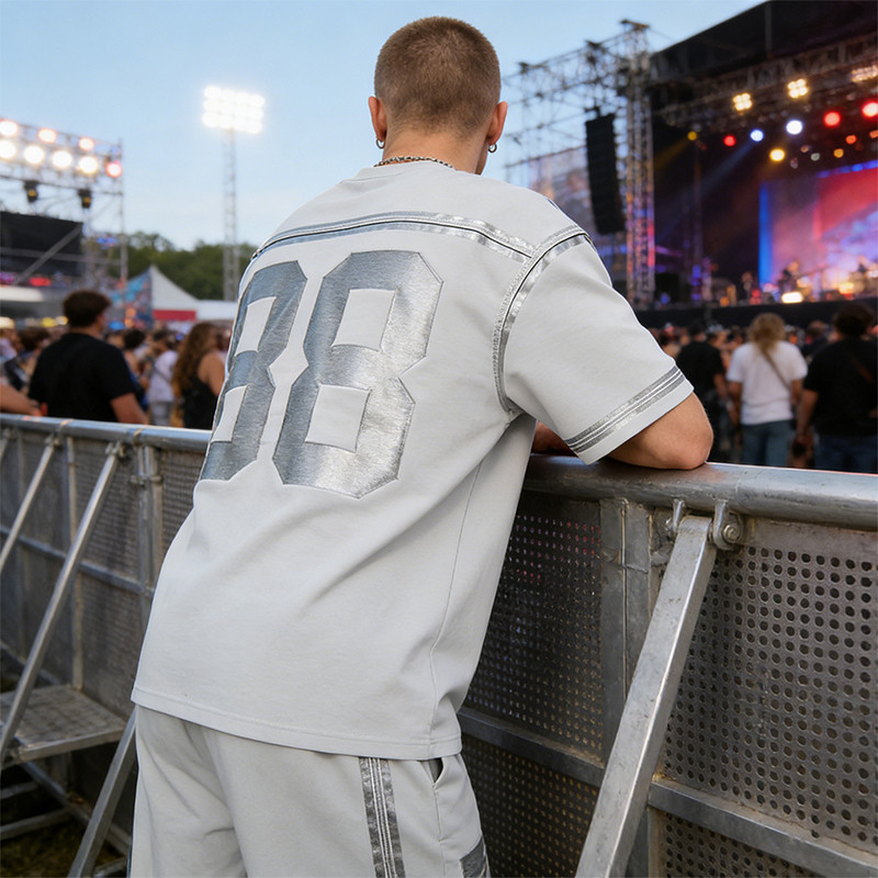 Sonic Wear Patch Studded Silver Foil Print T-shirt