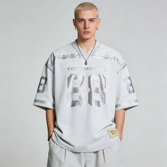 Custom Sonic Wear Patch Studded Silver Foil Print T-shirt | Streetwear | Custom Streetwear Manufacturer