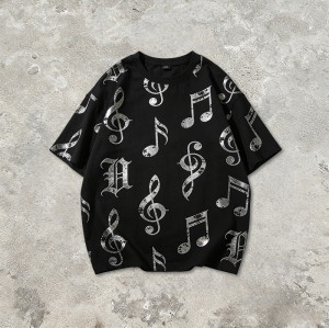 2026 New Design Sonic Wear Silver Foil Music Note T-shirt | Streetwear | Clothing Manufacturer