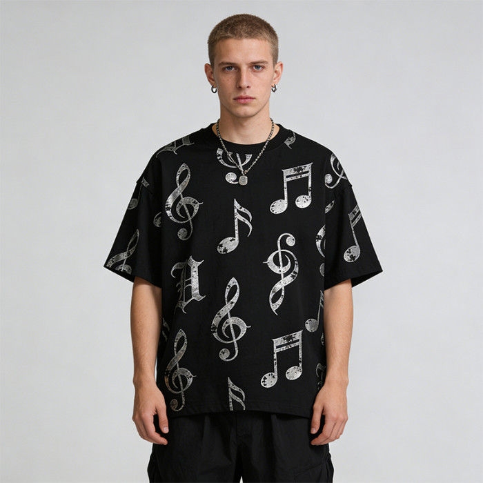 2026 New Design Sonic Wear Silver Foil Music Note T-shirt | Streetwear | Clothing Manufacturer