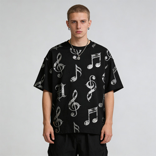 2026 New Design Sonic Wear Silver Foil Music Note T-shirt | Streetwear | Clothing Manufacturer