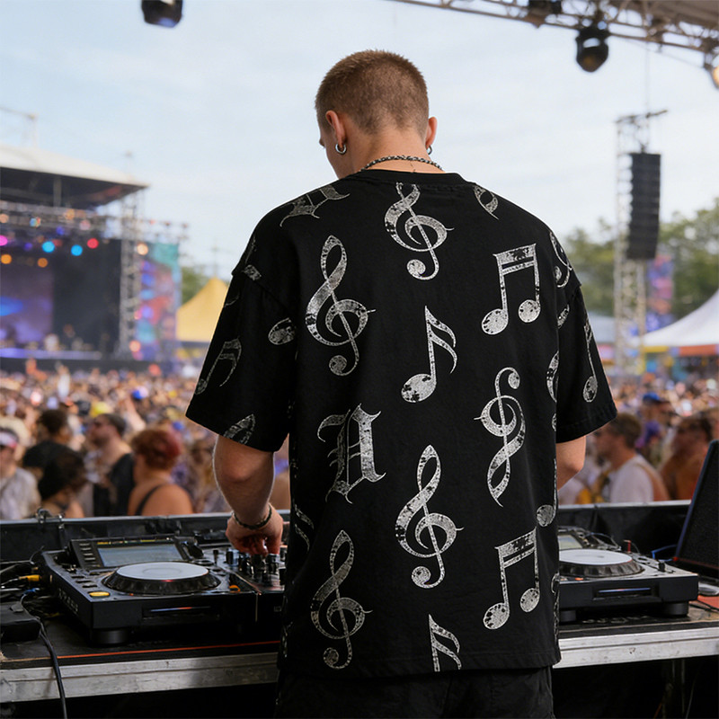  Sonic Wear Silver Foil Music Note T-shirt