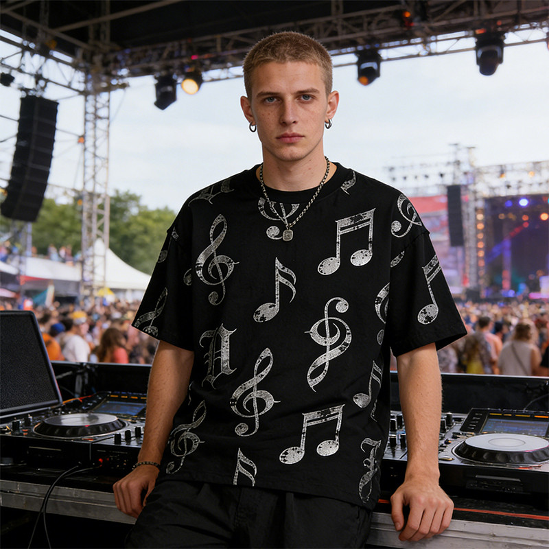  Sonic Wear Silver Foil Music Note T-shirt