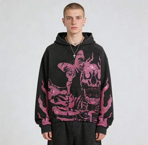 2026 New Design Sonic Wear Washed Rhinestone Hoodie | Streetwear | OEM Streetwear