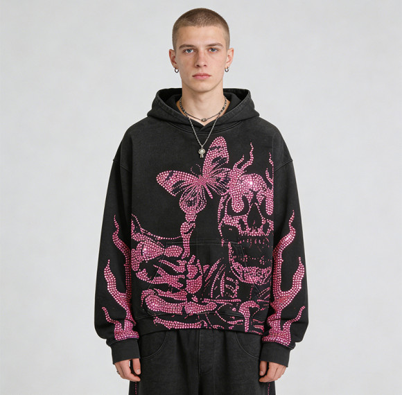 2026 New Design Sonic Wear Washed Rhinestone Hoodie | Streetwear | OEM Streetwear