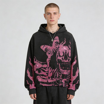 2026 New Design Sonic Wear Washed Rhinestone Hoodie | Streetwear | OEM Streetwear