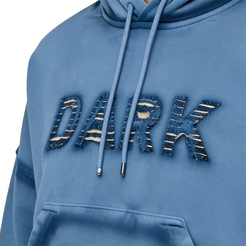  Applique Spray Wash Patch Studded Cropped Hoodie