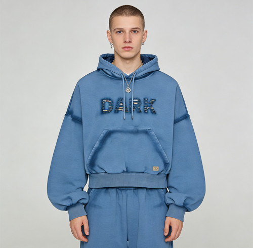 Custom Technicalwear Applique Spray Wash Patch Studded Cropped Hoodie | Streetwear | Custom Streetwear