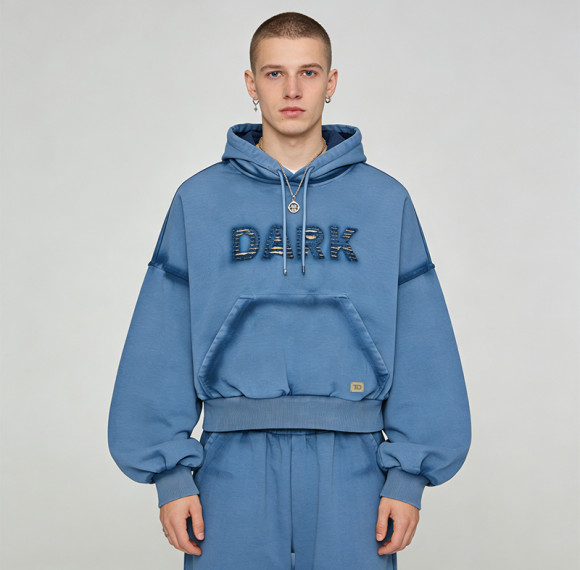 Custom Technicalwear Applique Spray Wash Patch Studded Cropped Hoodie | Streetwear | Custom Streetwear