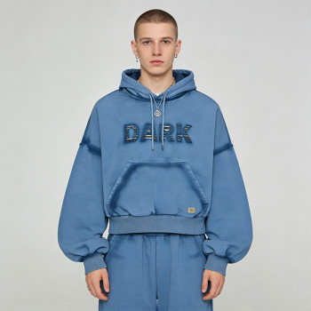 Custom Technicalwear Applique Spray Wash Patch Studded Cropped Hoodie | Streetwear | Custom Streetwear