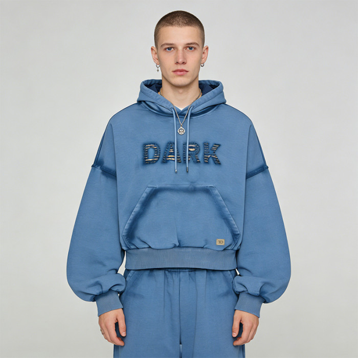 Custom Technicalwear Applique Spray Wash Patch Studded Cropped Hoodie | Streetwear | Custom Streetwear