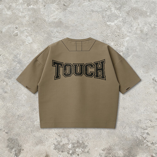 Custom Technicalwear Screen Print Patch Distressed Washed T-shirt | Streetwear | Custom Streetwear