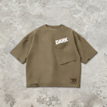 Custom Technicalwear Screen Print Patch Distressed Washed T-shirt | Streetwear | Custom Streetwear