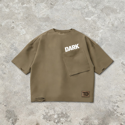 Custom Technicalwear Screen Print Patch Distressed Washed T-shirt | Streetwear | Custom Streetwear