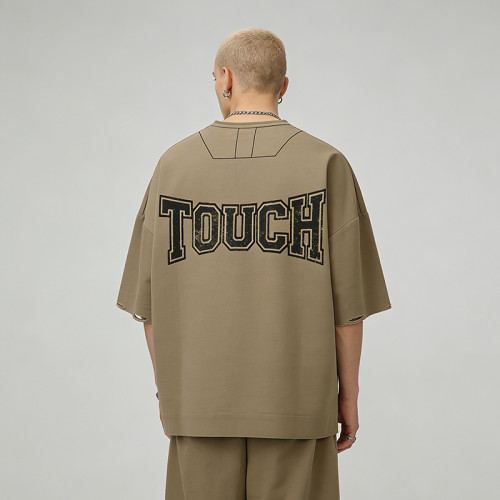 Custom Technicalwear Screen Print Patch Distressed Washed T-shirt | Streetwear | Custom Streetwear