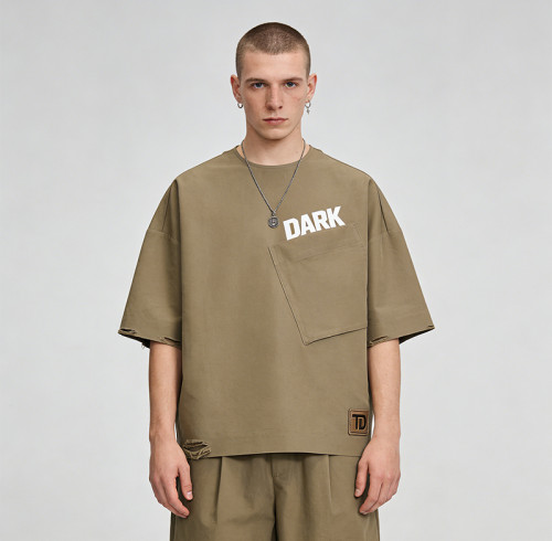 Custom Technicalwear Screen Print Patch Distressed Washed T-shirt | Streetwear | Custom Streetwear