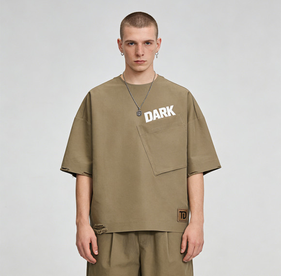 Custom Technicalwear Screen Print Patch Distressed Washed T-shirt | Streetwear | Custom Streetwear