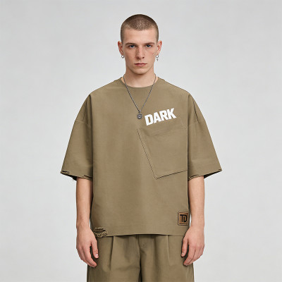 Custom Technicalwear Screen Print Patch Distressed Washed T-shirt | Streetwear | Custom Streetwear