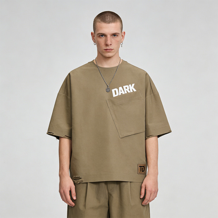 Custom Technicalwear Screen Print Patch Distressed Washed T-shirt | Streetwear | Custom Streetwear