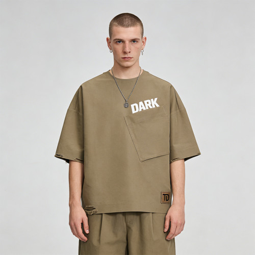 Custom Technicalwear Screen Print Patch Distressed Washed T-shirt | Streetwear | Custom Streetwear