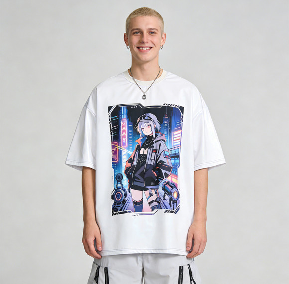 2026 New Design Anime-Inspired Laser Holographic Print T-shirt | Streetwear | 100% Polyester | Clothing Manufacturer