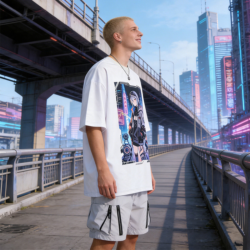 Anime-Inspired Laser Holographic Print T-shirt