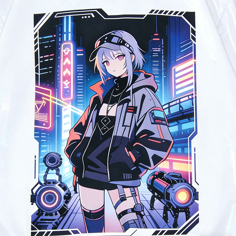 Anime-Inspired Laser Holographic Print T-shirt