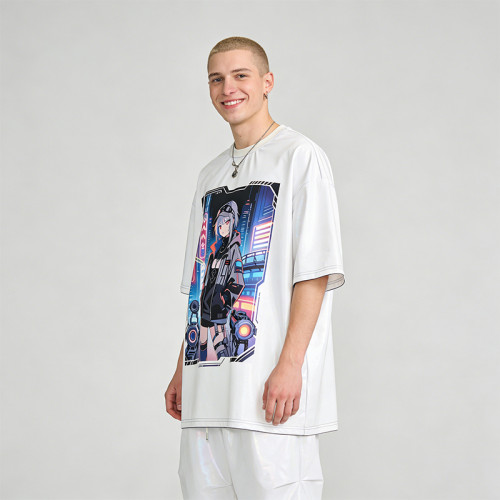2026 New Design Anime-Inspired Laser Holographic Print T-shirt | Streetwear | 100% Polyester | Clothing Manufacturer