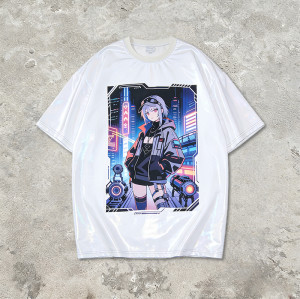 2026 New Design Anime-Inspired Laser Holographic Print T-shirt | Streetwear | 100% Polyester | Clothing Manufacturer