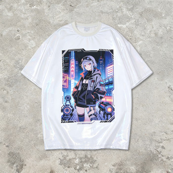 2026 New Design Anime-Inspired Laser Holographic Print T-shirt | Streetwear | 100% Polyester | Clothing Manufacturer