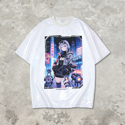 2026 New Design Anime-Inspired Laser Holographic Print T-shirt | Streetwear | 100% Polyester | Clothing Manufacturer