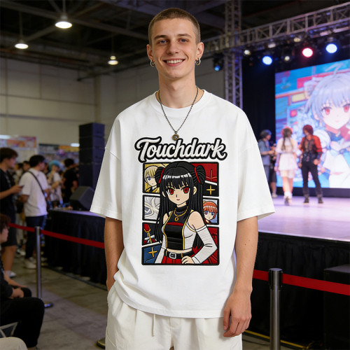 Anime Girl Applique T-Shirt | Retro Cartoon Graphic Tee | 100% Cotton Streetwear | Custom Streetwear