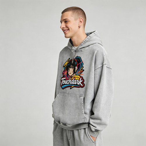 Washed Applique Embroidered Anime Hoodie | Oversized Hoodie | Custom Streetwear Manufacturer