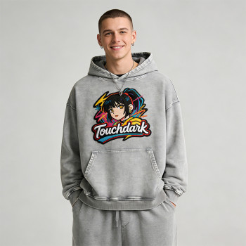 Washed Applique Embroidered Anime Hoodie | Oversized Hoodie | Custom Streetwear Manufacturer