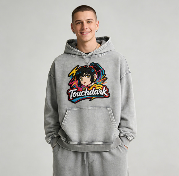 Washed Applique Embroidered Anime Hoodie | Oversized Hoodie | Custom Streetwear Manufacturer