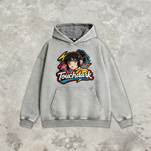 Washed Applique Embroidered Anime Hoodie | Oversized Hoodie | Custom Streetwear Manufacturer