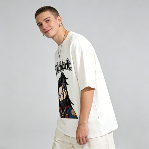 Anime Towel Embroidery T-Shirt | Oversized 100% Cotton Tee | Streetwear Manufacturer