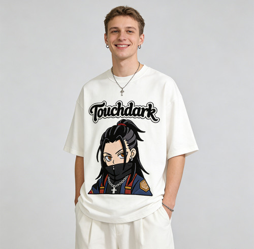 Anime Towel Embroidery T-Shirt | Oversized 100% Cotton Tee | Streetwear Manufacturer