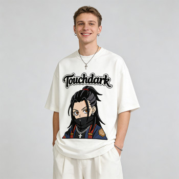 Anime Towel Embroidery T-Shirt | Oversized 100% Cotton Tee | Streetwear Manufacturer
