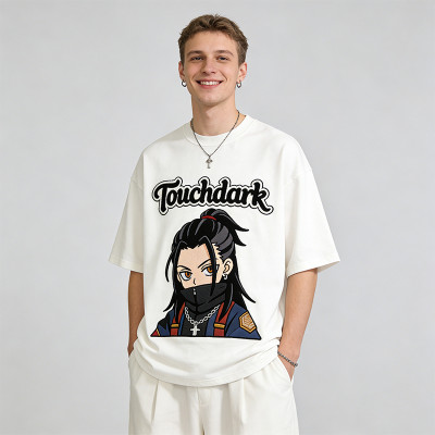 Anime Towel Embroidery T-Shirt | Oversized 100% Cotton Tee | Streetwear Manufacturer