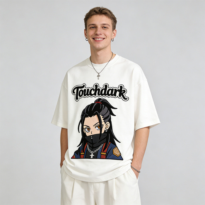 Anime Towel Embroidery T-Shirt | Oversized 100% Cotton Tee | Streetwear Manufacturer