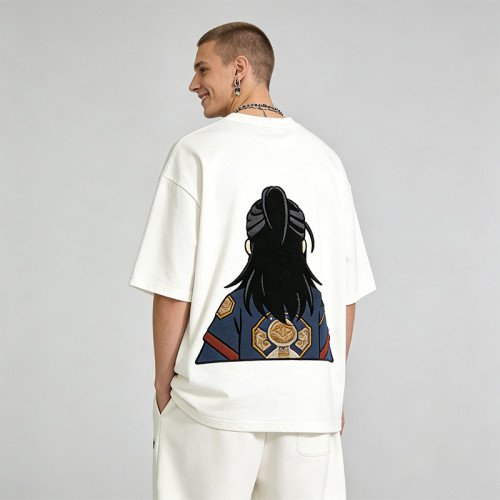 Anime Towel Embroidery T-Shirt | Oversized 100% Cotton Tee | Streetwear Manufacturer