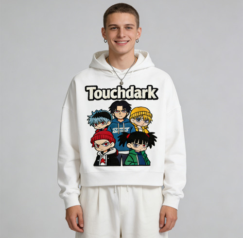 Anime Towel Embroidered Hoodie | Applique Hoodie | Oversized Streetwear | Clothing Manufacturer