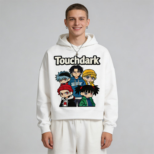 Anime Towel Embroidered Hoodie | Applique Hoodie | Oversized Streetwear | Clothing Manufacturer