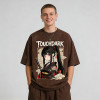 Washed Anime Samurai Digital Printing T-Shirt | Embroidered Sword Graphic | Streetwear Manufacturer