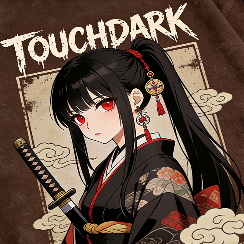Washed Anime Samurai Digital Printing T-Shirt