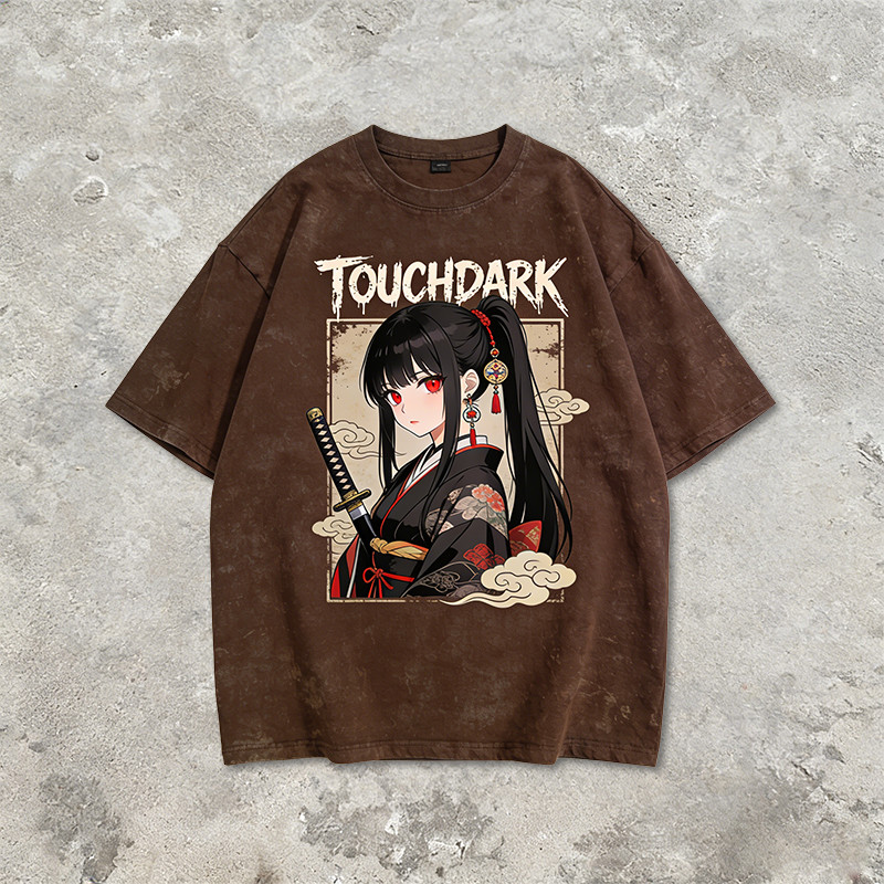 Washed Anime Samurai Digital Printing T-Shirt