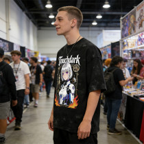 Washed Digital Print Screen Print T-Shirt | Anime Robot Girl Graphic | Distressed Ripped Oversized Tee | OEM Streetwear