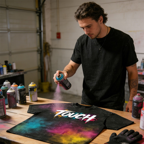 DIY Spray Dye Washed Black Graphic T-Shirt | 100% Cotton | Custom Streetwear Manufacturer