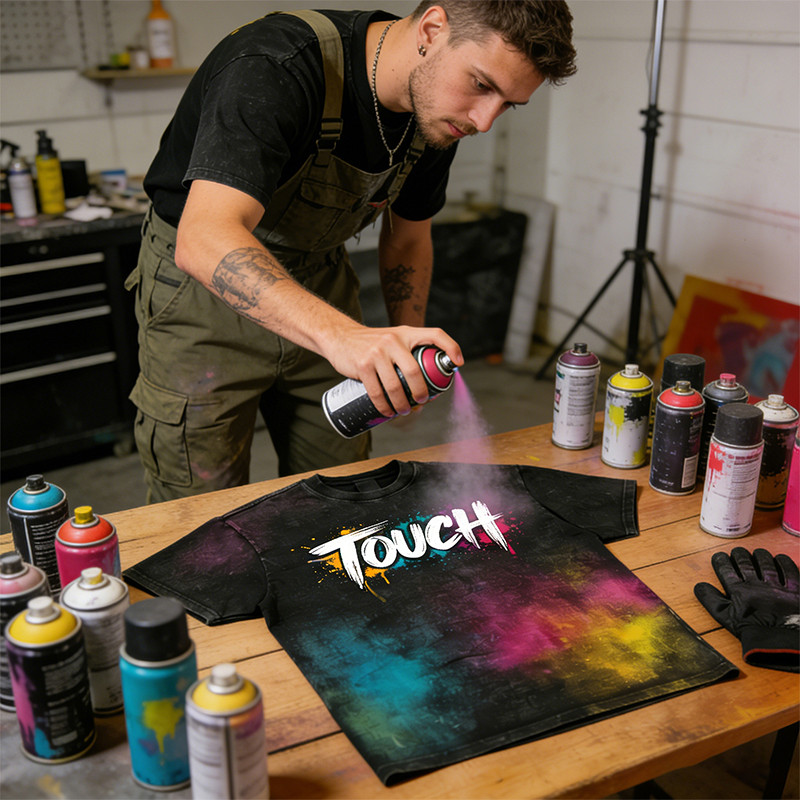 DIY Spray Dye Washed Black Graphic T-Shirt